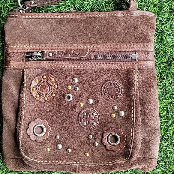 Fossil Brown Suede Leather Crossbody Bag - Picture 2 of 8